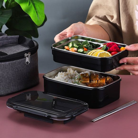 Stainless Steel Lunch Box Two-layers Box r Insulated Sealed Lunch Box Kitchen Adult Children Food Container