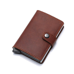 Genuine Leather Men Credit Card Holder Hasp RFID Blocking Men Wallet ID Card Holder Bank Business Wallets Purse for Women Cards