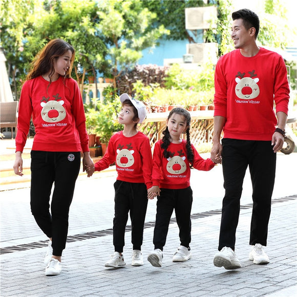 Cute Deer Pullover Tops Pants trousers Sets Family Clothes