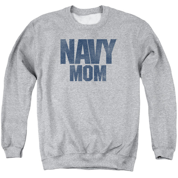 Navy/navy Mom-adult Crewneck Sweatshirt-athletic Heather