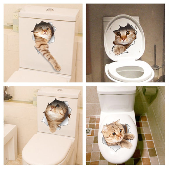 3D Effect Cats Toilet Switch Toilet Door Sticker