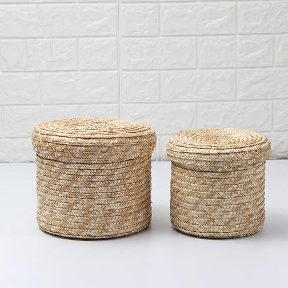 2 Pcs/Set Handmade Straw Storage Baskets