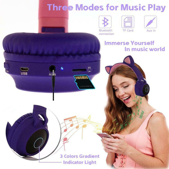 Cat Ear Bluetooth 5.0 Headphone Earphone Cordless Headphones Girls Cute Gaming Headset Wireless Earpiece Headphones Auriculares