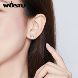 WOSTU 100% 925 Sterling Silver Unicorn Opal Stud Earrings For Women Wedding Small Earrings Fashion Anniversary Jewelry CQE737