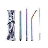 Portable 4 Pieces Reusable Metal Drinking Straws