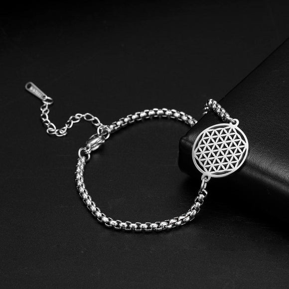 LIKGREAT Flower of Life Round Stainless Steel Bracelet Gold Silver Color Charm Bracelets for Women Chain Fashion Jewelry Gifts
