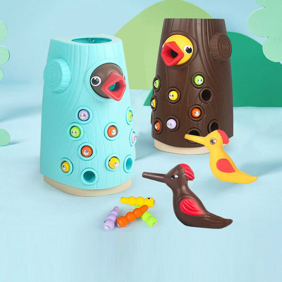 Woodpecker Magnetic Catch the Worm Animal Feeding Game Small Birds Family Toys Children Educate Fishing Toys Set Kids Gift Kit