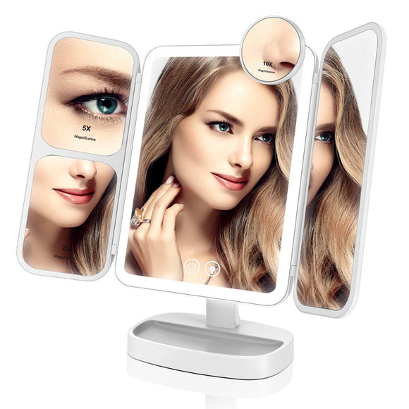 EASEHOLD 2x/5x/10x Magnifying Makeup Mirror Vanity 66 LEDs Rechargeable 3 Color Modes Adjustable 180 and 90 Degree Rotation