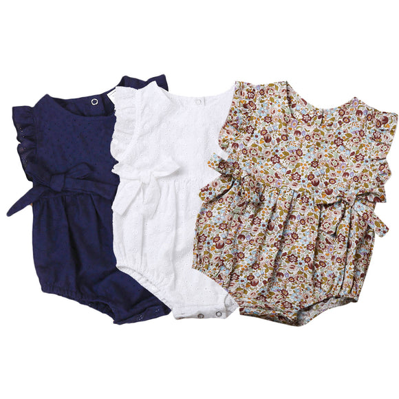 Summer Flower Baby Girls Ruffles Romper Infant Newborn Baby Jumpsuit Playsuit Bow Baby Clothes