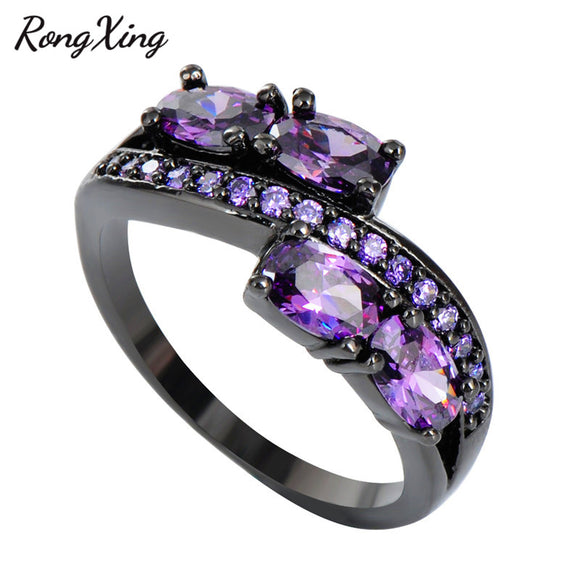 RongXing Elegant Purple Ring Anel Black Gold Filled Cubic Zircon Women Finger Wedding Party Jewelry Gift Bague Femme RB0033