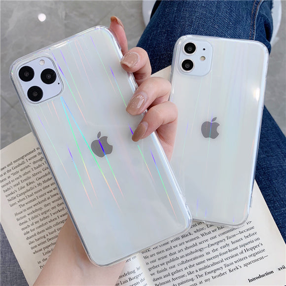 Luxury Gradient Rainbow Laser Case For iPhone X XR Xs Max 11 Pro Max Transparent Soft Bumper Acrylic Cover on iPheon 6S 7 8 Plus