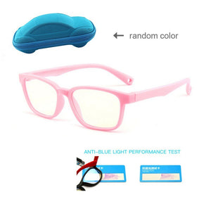 Kids Anti-blue Light Silicone Glasses Brand Children Soft Frame Goggle Plain Glasses +Anti blue light test card +glasses case