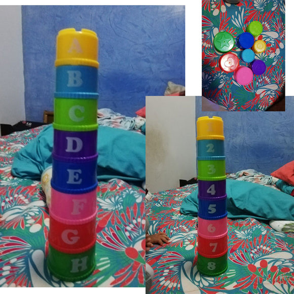 8PCS Educational Baby Toys 6Month. Figures Letters Stack Cup Tower
