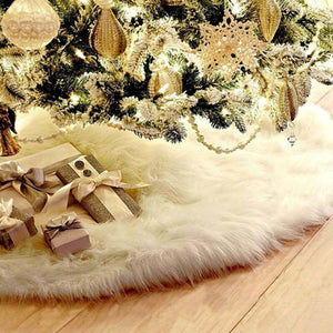 Round White Plush Christmas Tree Skirt