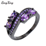 RongXing Elegant Purple Ring Anel Black Gold Filled Cubic Zircon Women Finger Wedding Party Jewelry Gift Bague Femme RB0033