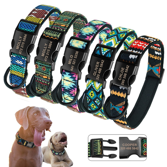 Personalized Dog Collar Nylon Custom Pet Dog Tag Collars Printed Plaid Puppy Nameplate ID Collars For Medium Large Dogs Engraved