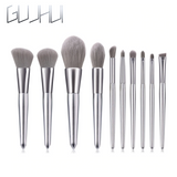 Eyebrow and Eye Shadow Makeup Brushes Silver Set