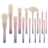 14pcs Pink Green Gradient Makeup Brushes Set