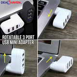 Rotatable 3 Port USB Mini Adapter